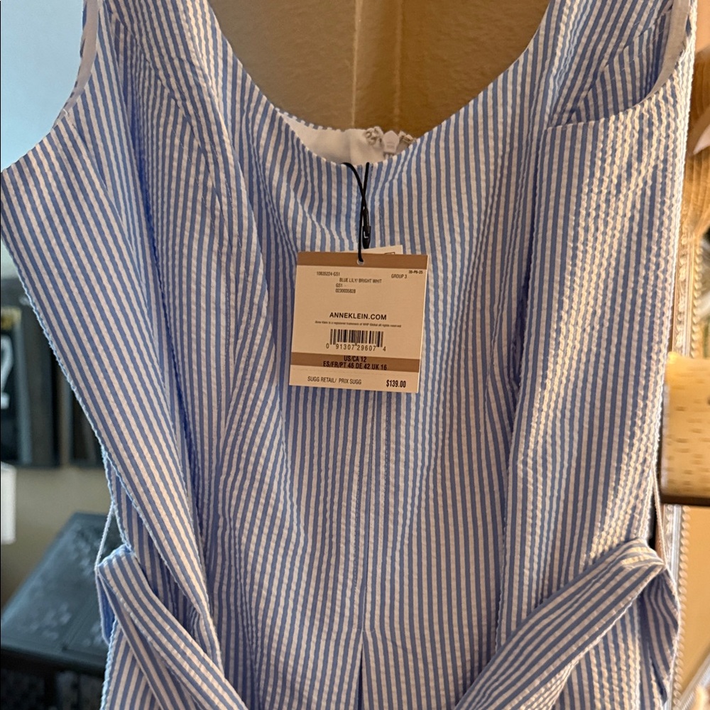 Anne Klein Blue Lily and Bright White Striped Dress